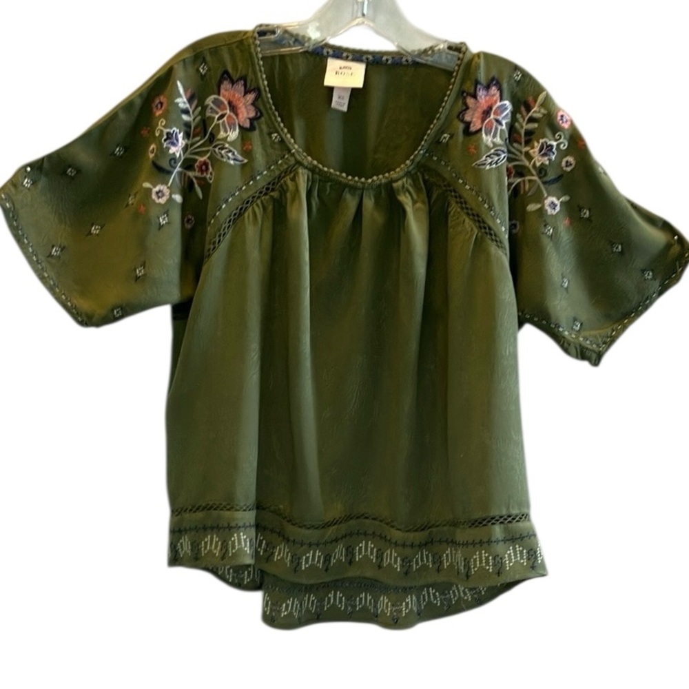 Knox Rose Embroidered boho Olive Green Women's Top - Picture 12 of 12